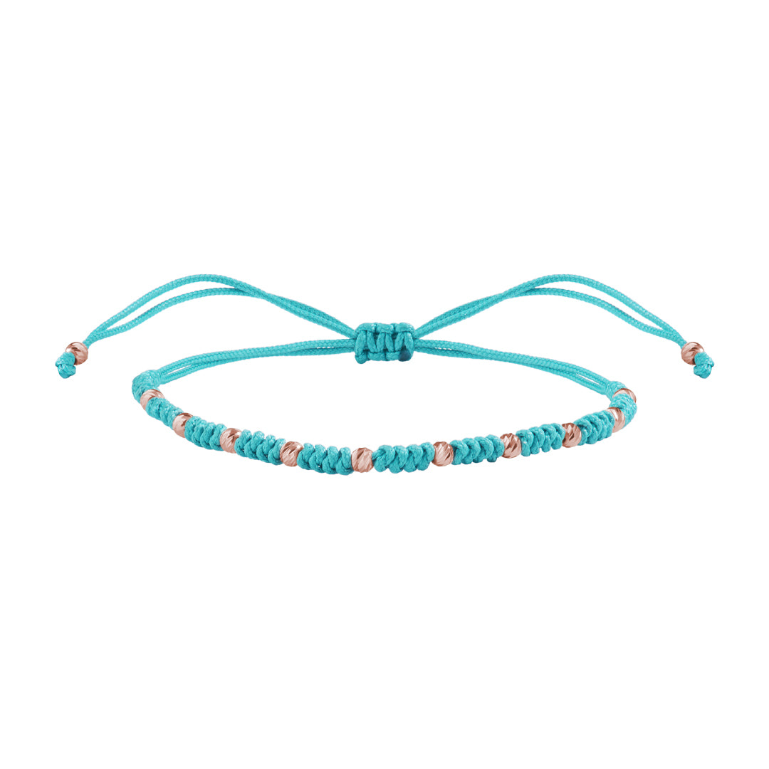 10 Balls Macramer Bracelet in 14K Real Gold - Turquoise & Rose Gold