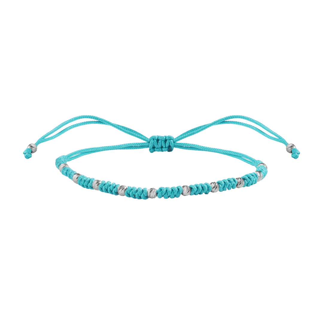 10 Balls Macramer Bracelet in 14K Real Gold - Turquoise & White Gold
