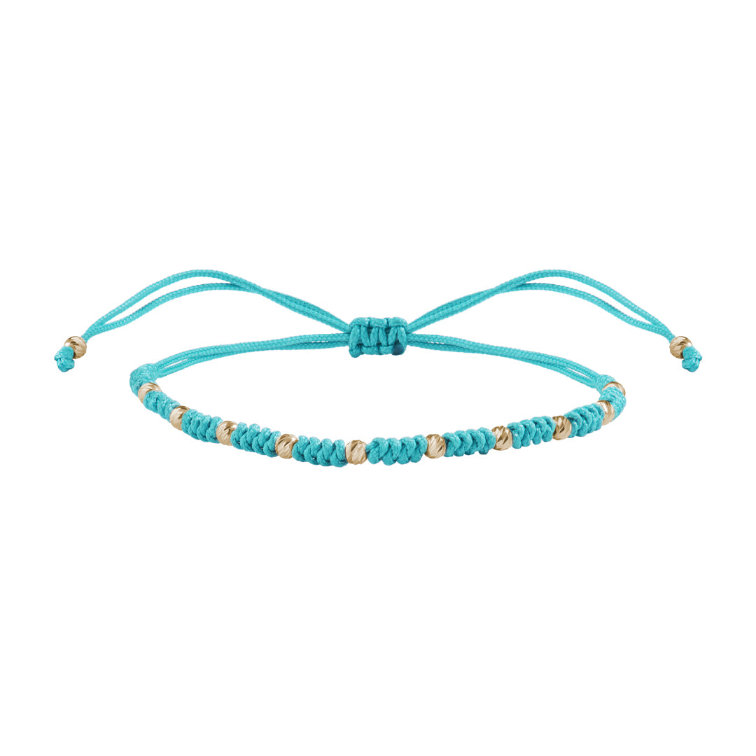 10 Balls Macramer Bracelet in 14K Real Gold - Turquoise & Yellow Gold