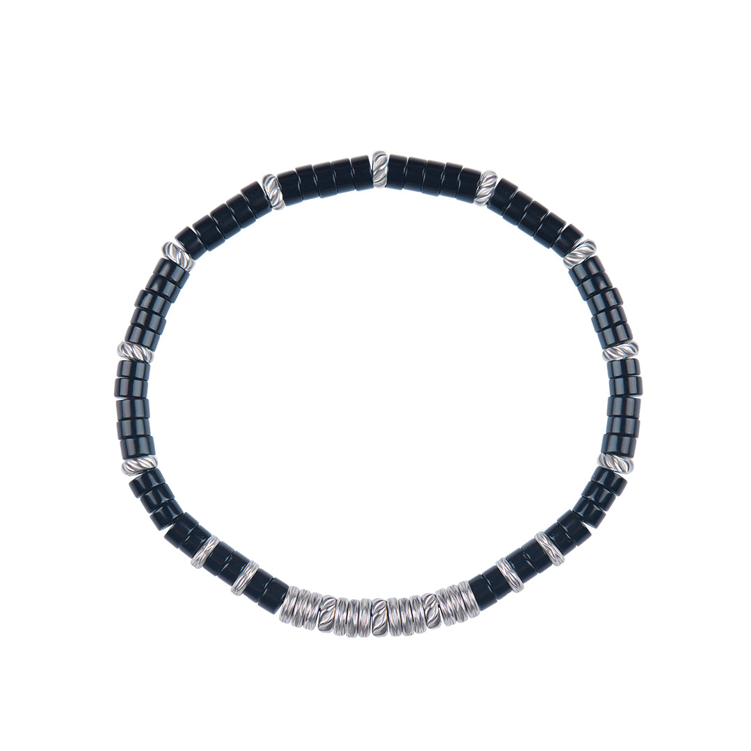 Men's Agate Heishi Beaded Bracelet with Silver Stoppers