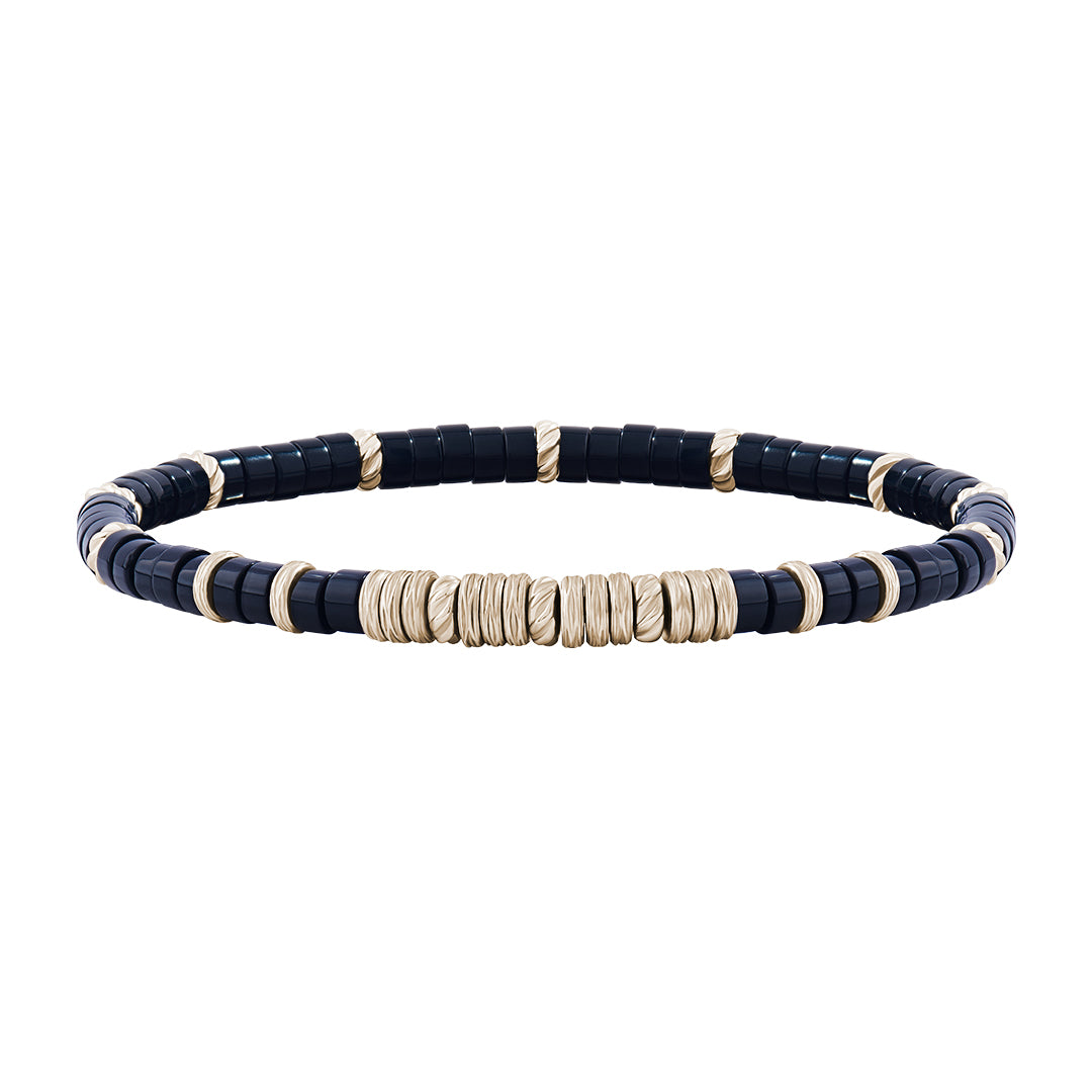 Men's Agate Heishi Beaded Bracelet with Yellow Gold Details