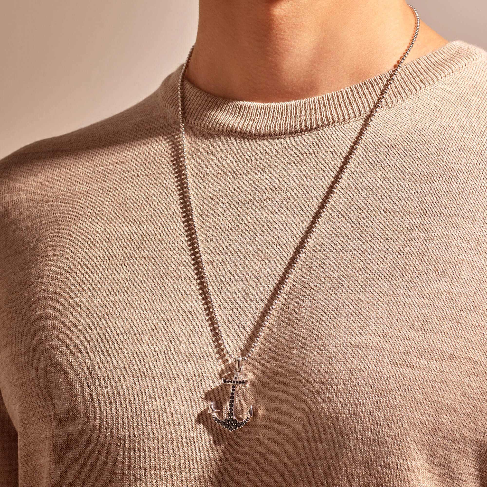 Paved Anchor Necklace in Solid Gold