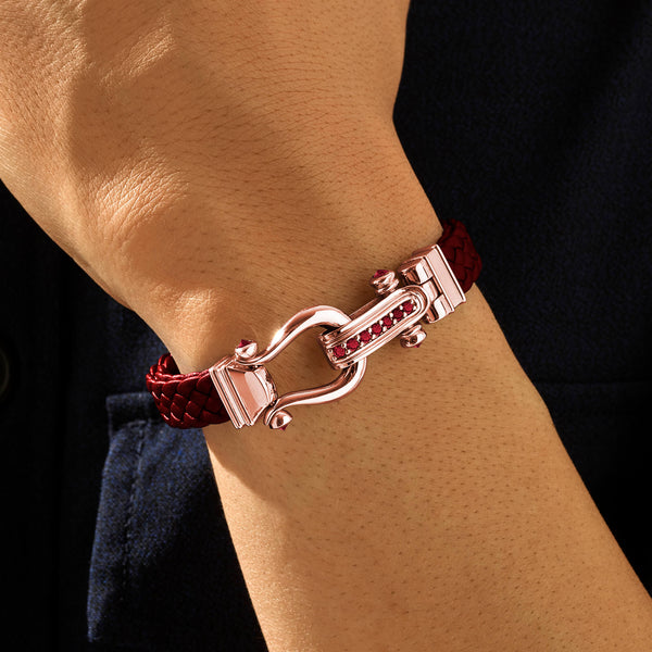 Men's Iconic Ruby Pave Red Woven Leather Bracelet