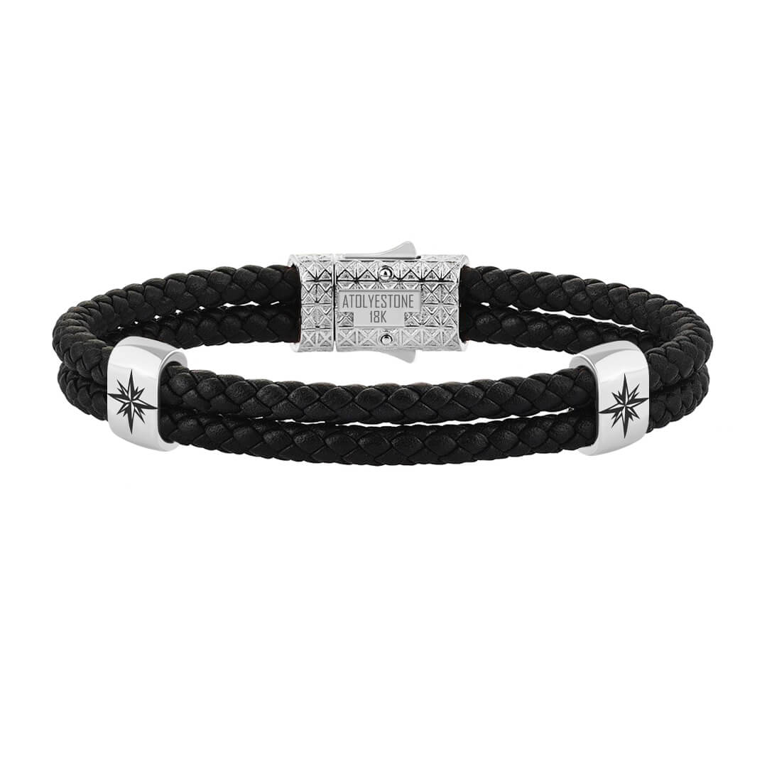 Atolyestone North Star Elements in Solid Gold - Black Leather White Gold