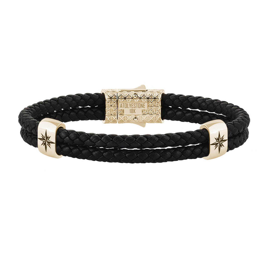 Atolyestone North Star Elements in Solid Gold - Black Leather Yellow Gold