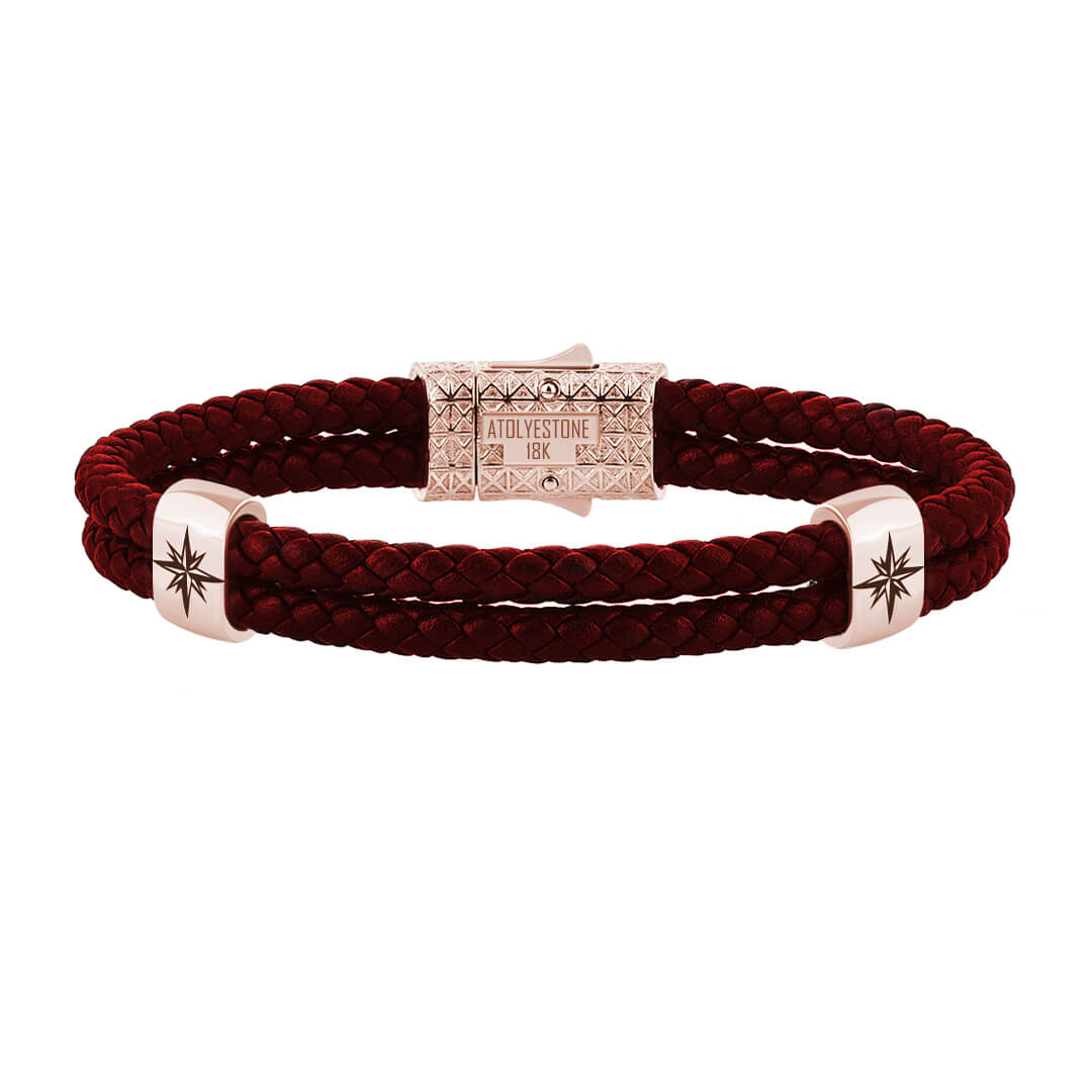 Atolyestone North Star Elements in Solid Gold - Dark Red Leather Rose Gold