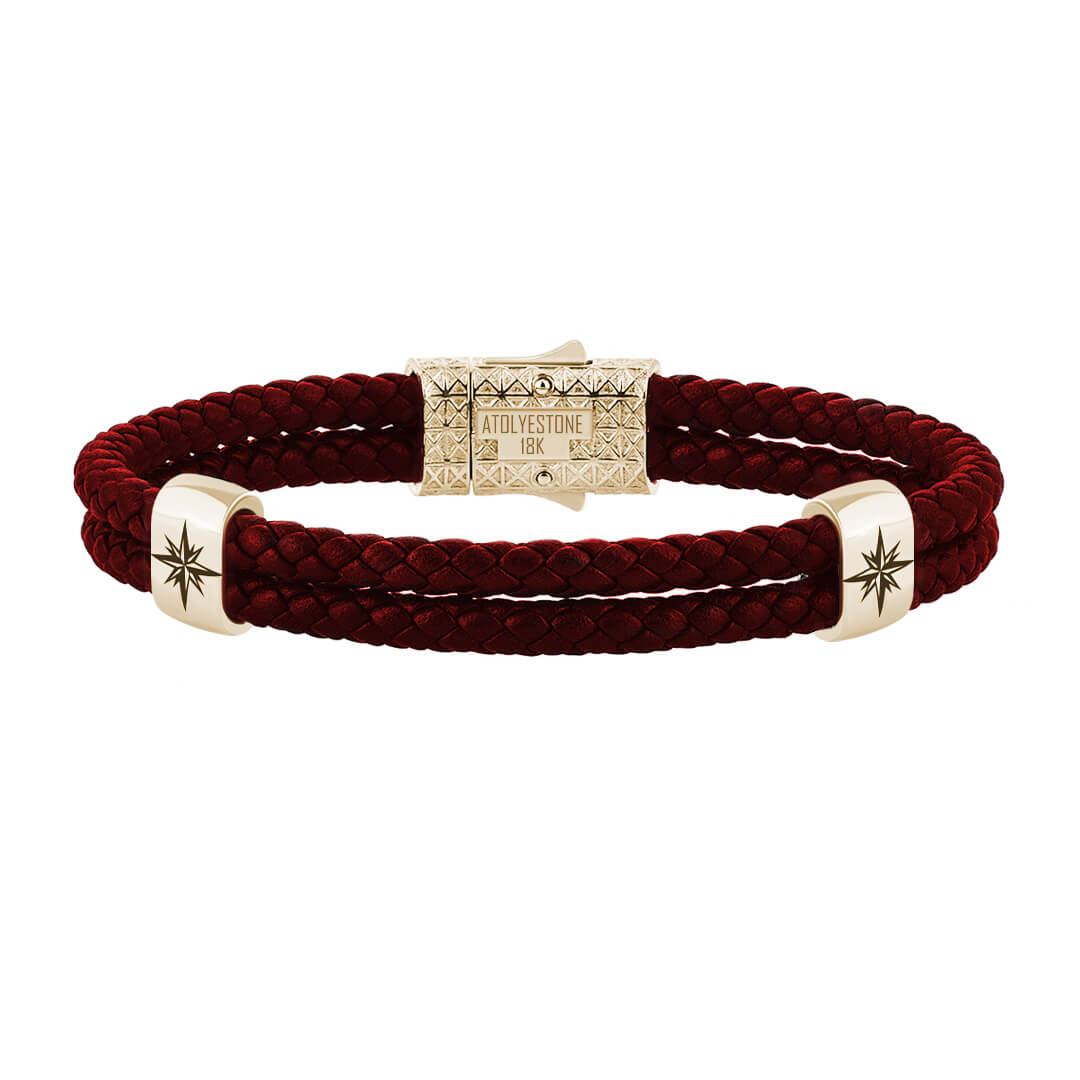 Atolyestone North Star Elements in Solid Gold - Dark Red Leather Yellow Gold