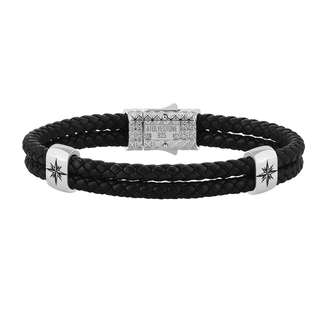 Atolyestone North Star Elements in 925 Solid Silver - Black Leather and Silver