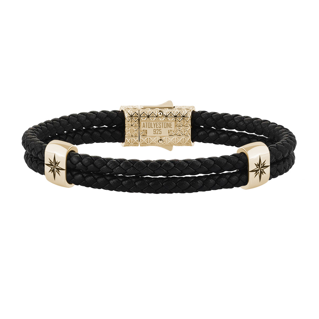 Atolyestone North Star Elements in 925 Solid Silver - Black Leather Yellow Gold