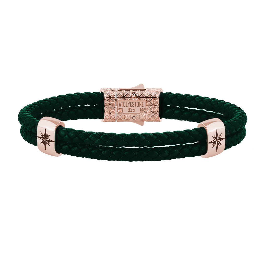 Atolyestone North Star Elements 925 Solid Silver - Dark Green Leather Rose Gold