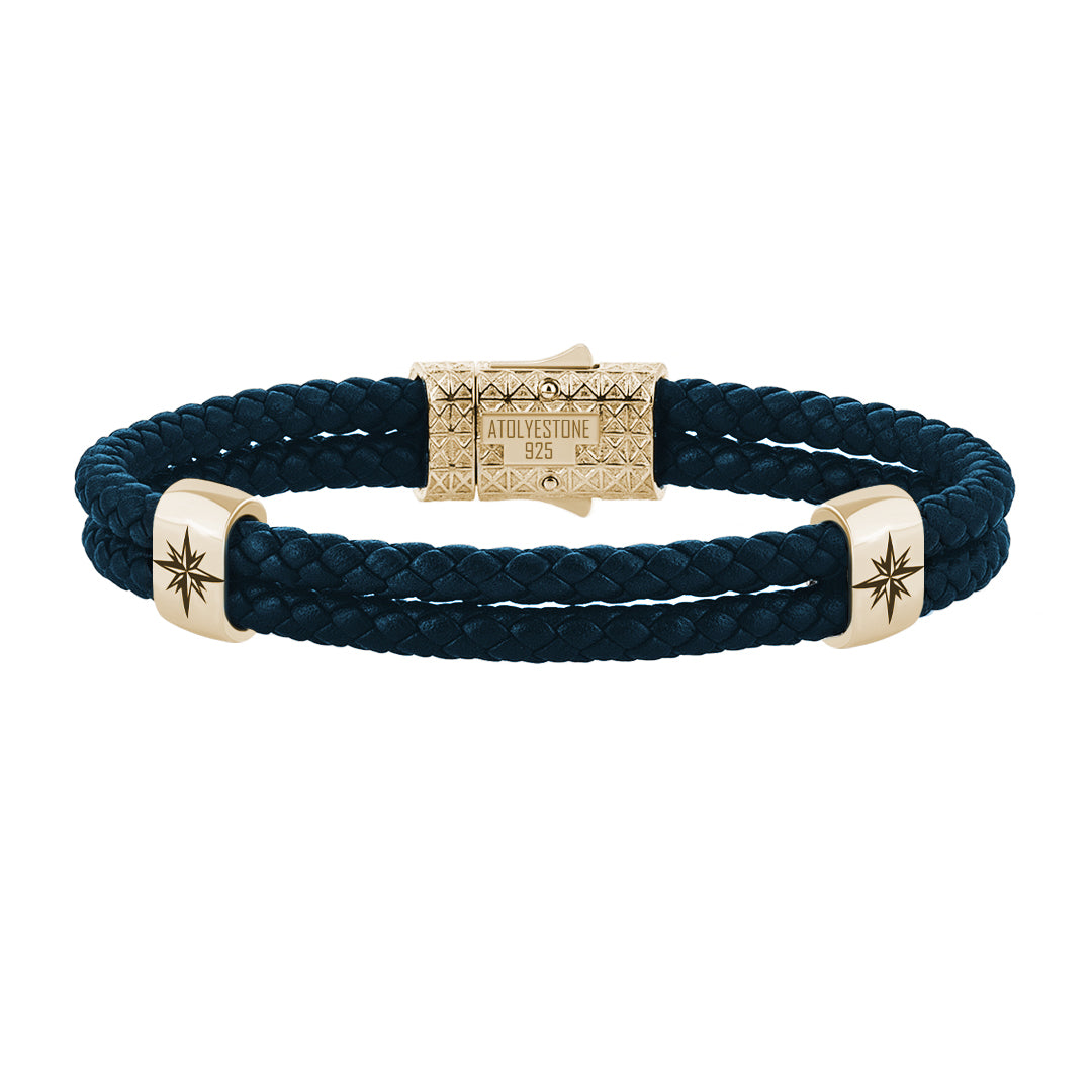 Atolyestone North Star Elements 925 Solid Silver - Navy Leather Yellow Gold