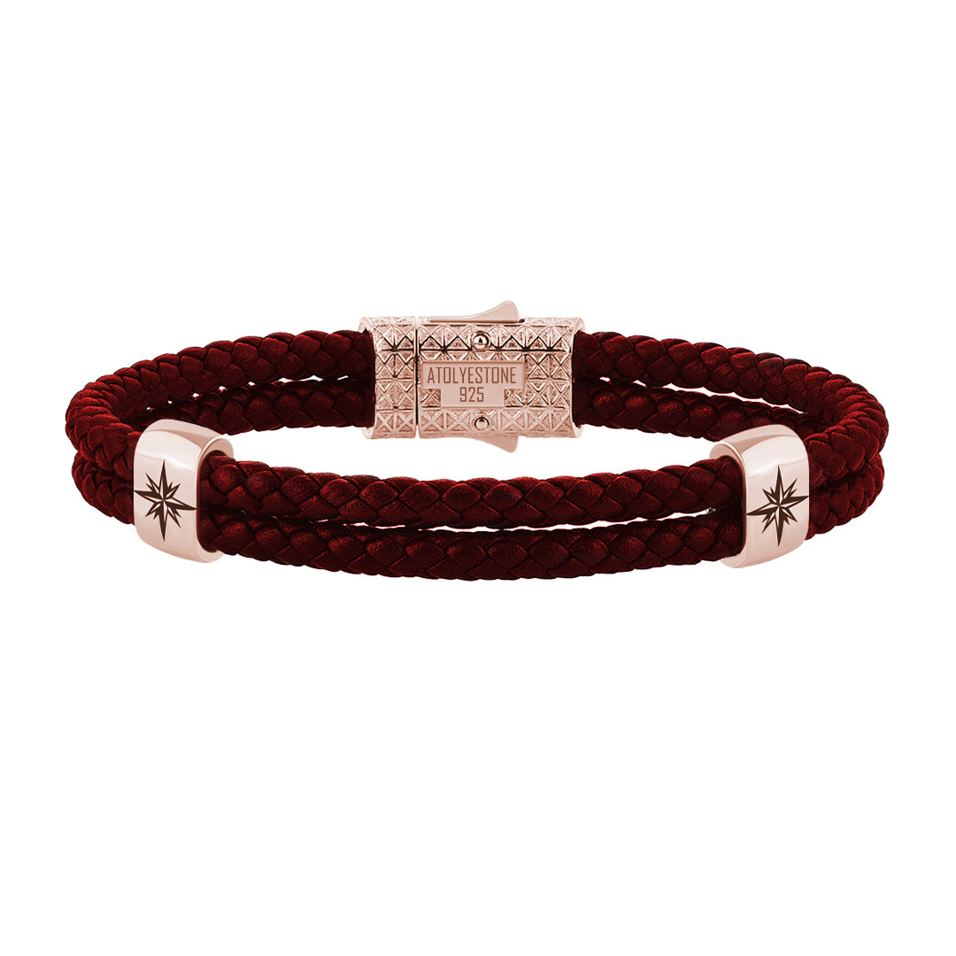 Atolyestone North Star Elements 925 Solid Silver - Dark Red Leather Rose Gold
