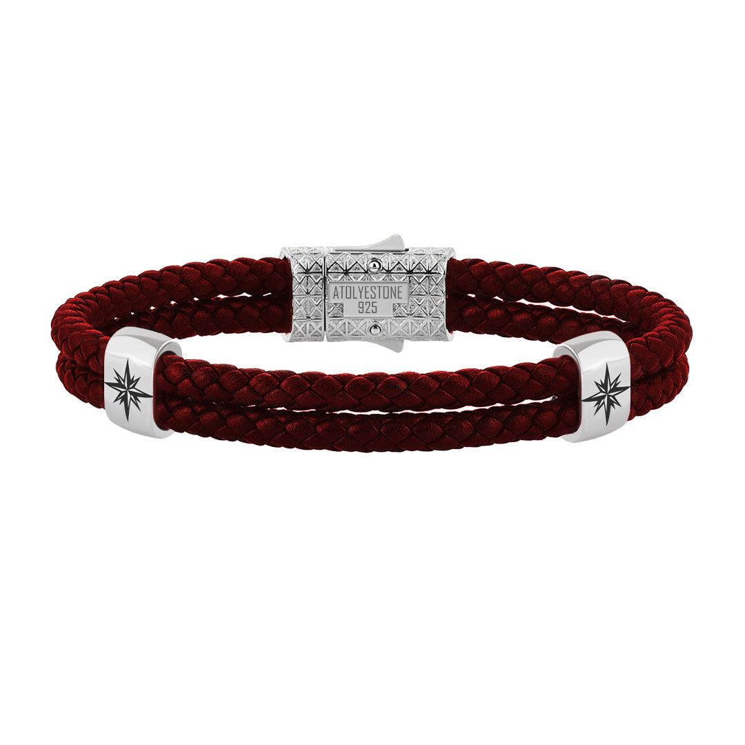 Atolyestone North Star Elements 925 Solid Silver - Dark Red Leather Silver
