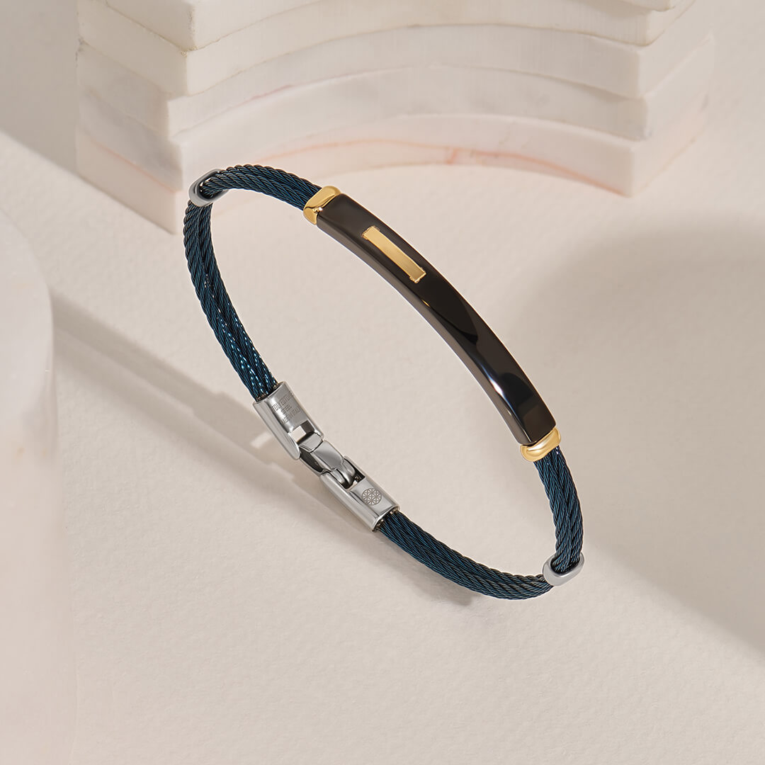 Azure Colored Double Steel Cable Bracelet for Men