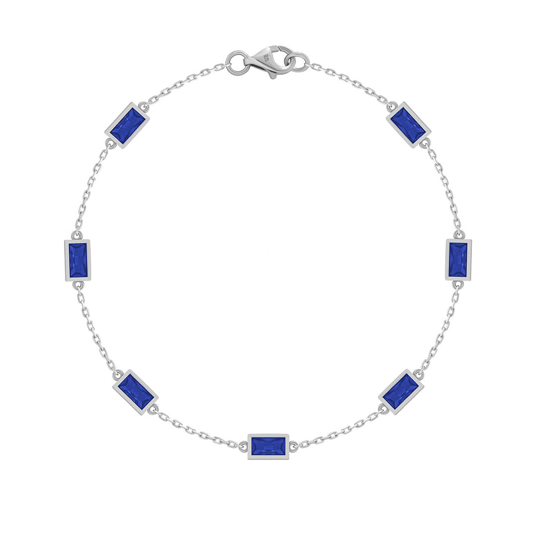 Baguette Chain Bracelet in Solid 925 Silver - Lab-Grown Sapphire