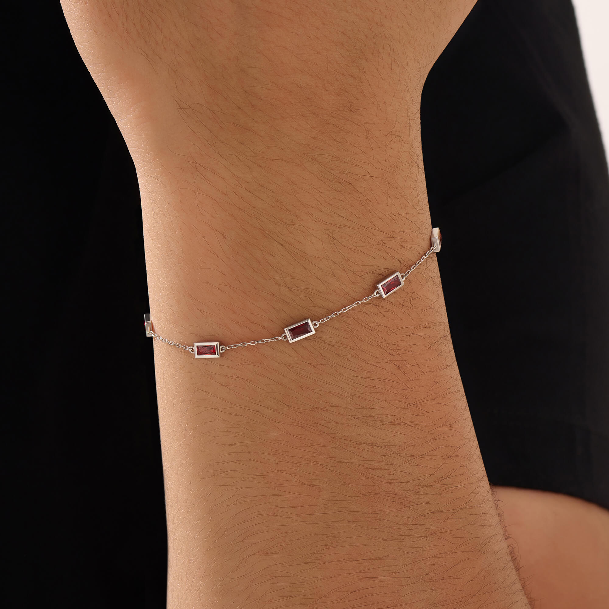 Men's Solid Silver Baguette Chain Bracelet