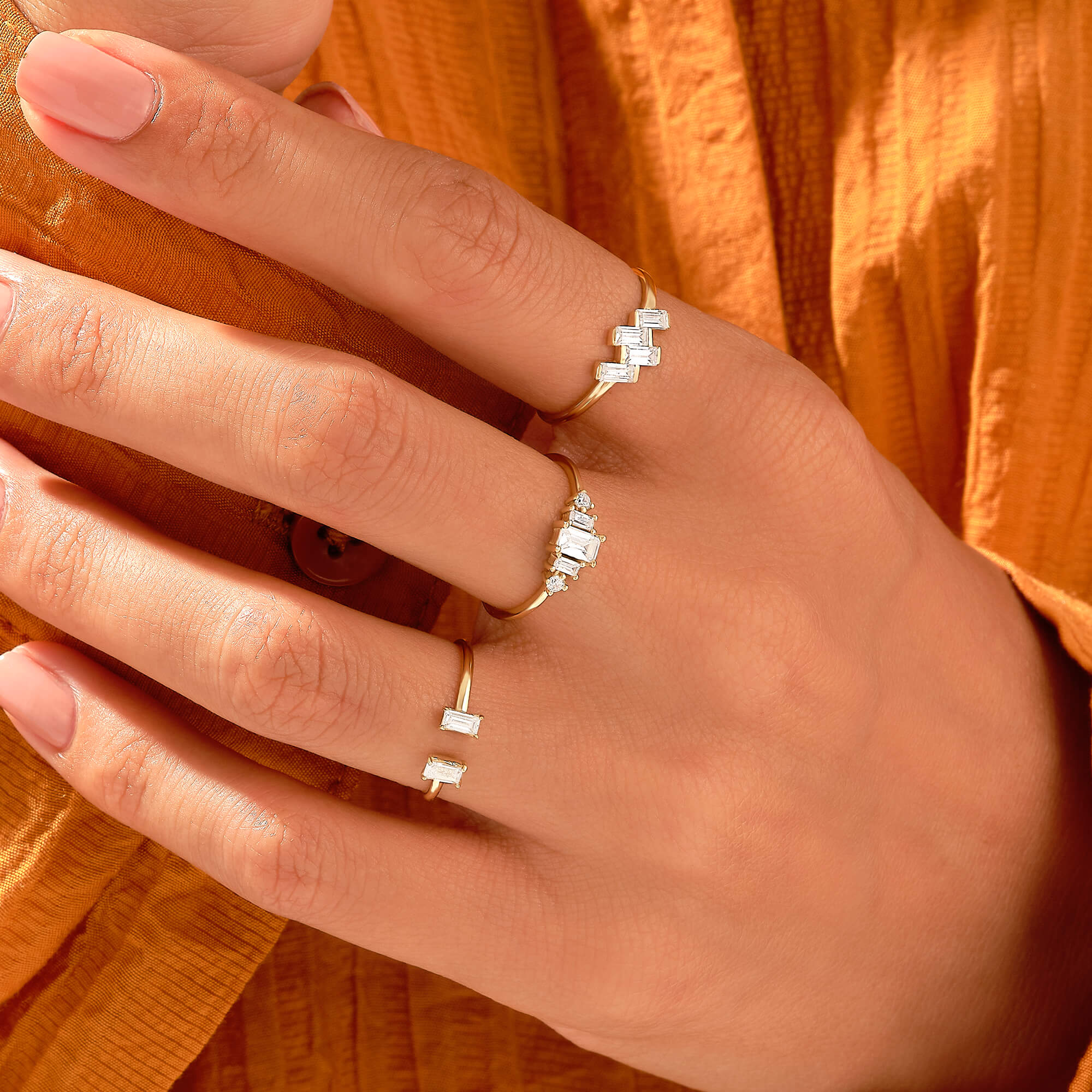 Women's Diamond Three Stone Engagement Ring in Solid Yellow Gold