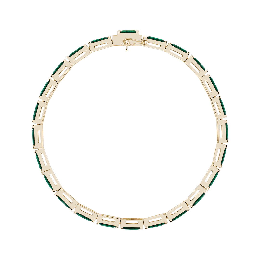 14K Real Gold Baguette-Cut Lab-Grown Gemstone Tennis Bracelet