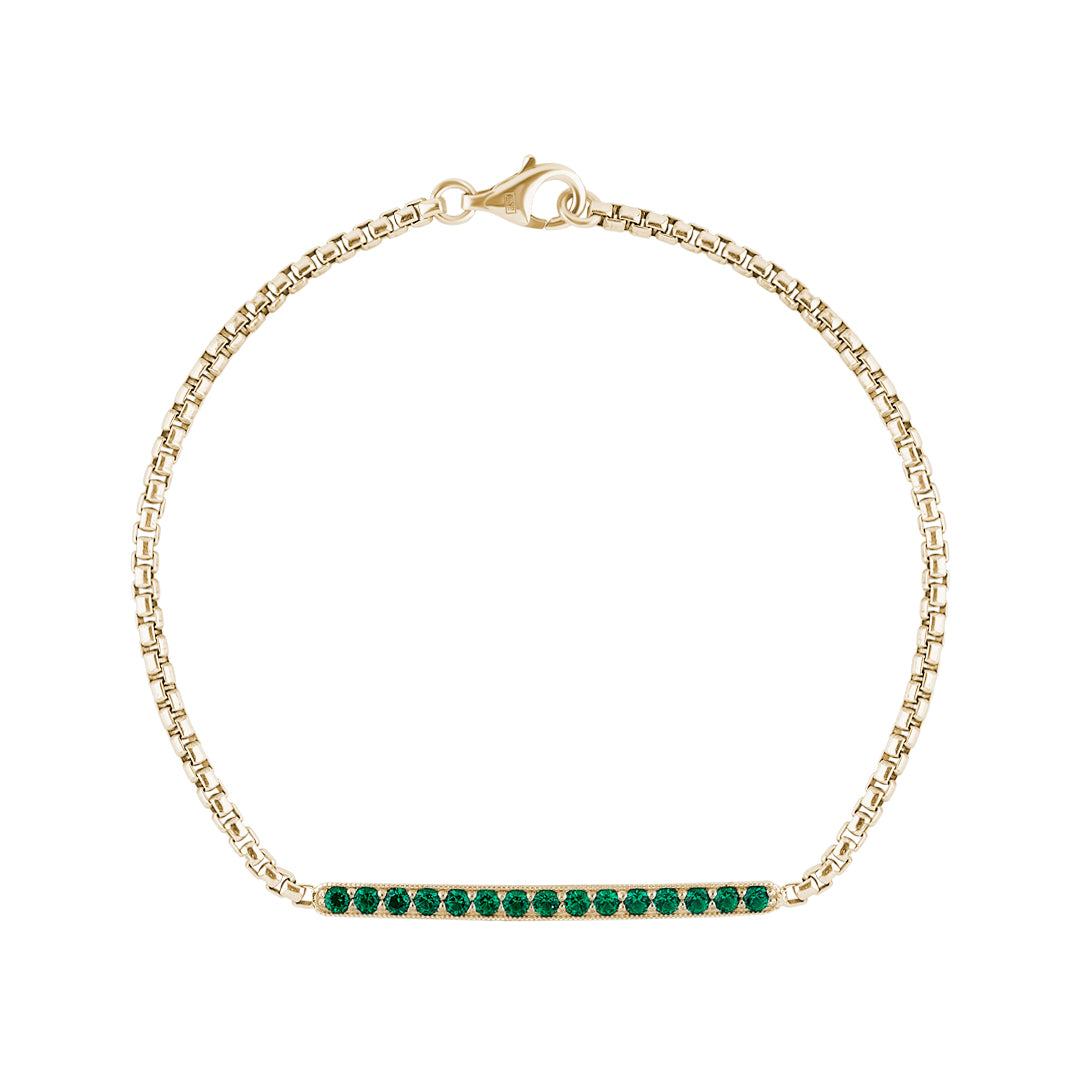 14K Solid Gold Lab Grown Gemstone Bar Chain Bracelet