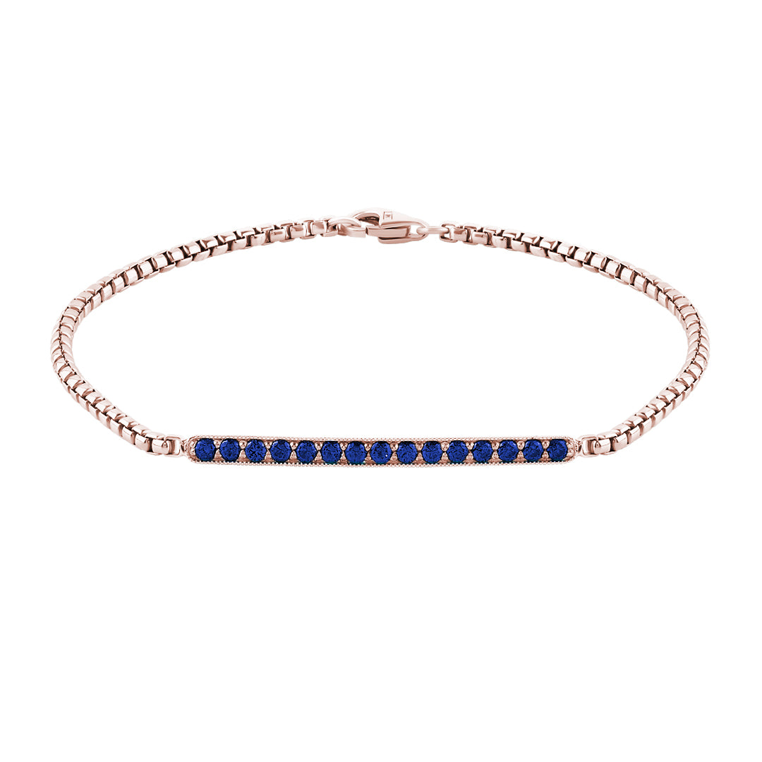 14K Solid Rose Gold Sapphire Pave Chain Bracelet