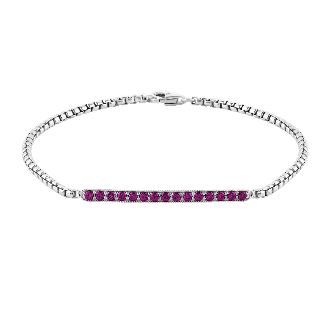 14K Solid White Gold Ruby Pave Chain Bracelet