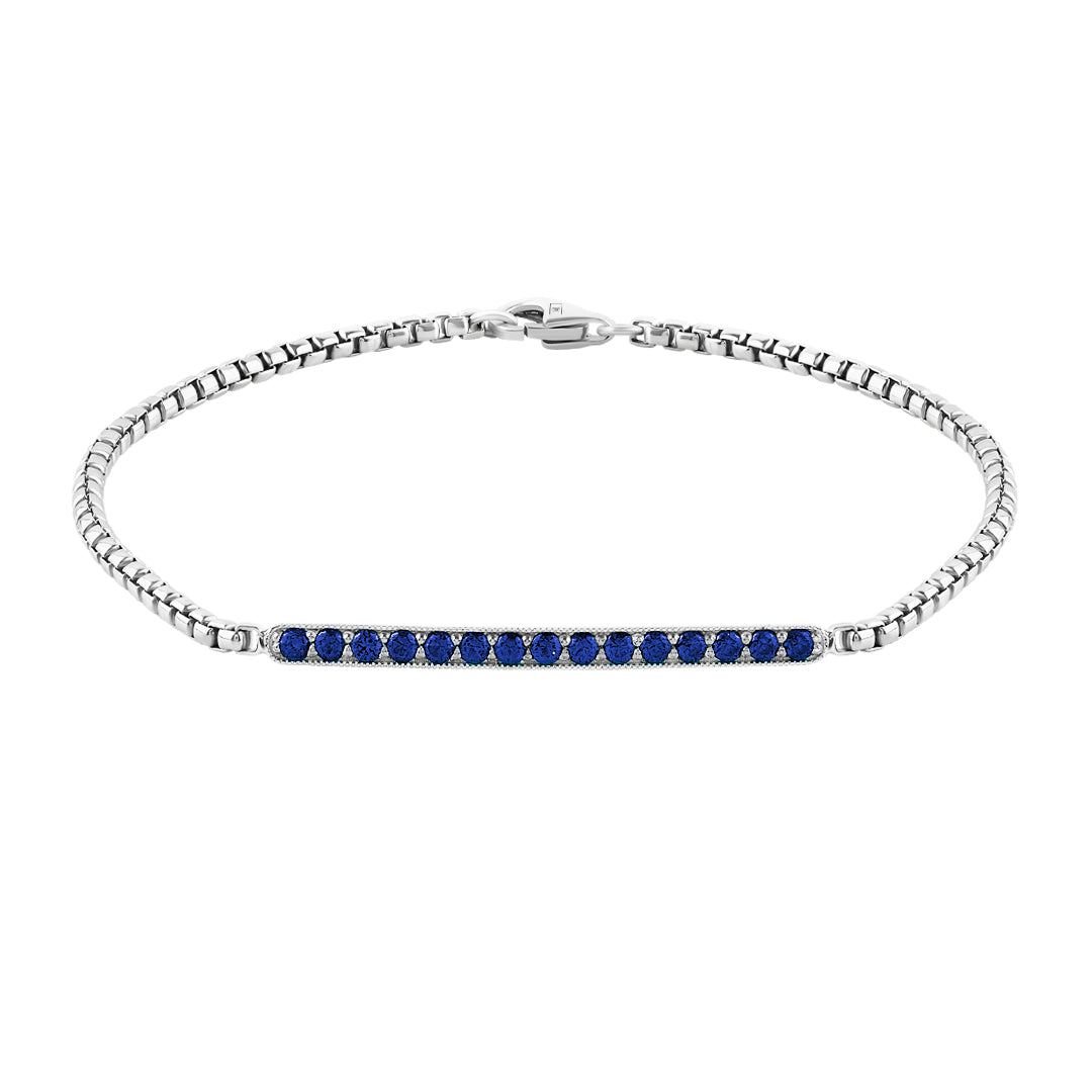 14K Solid White Gold Sapphire Pave Chain Bracelet