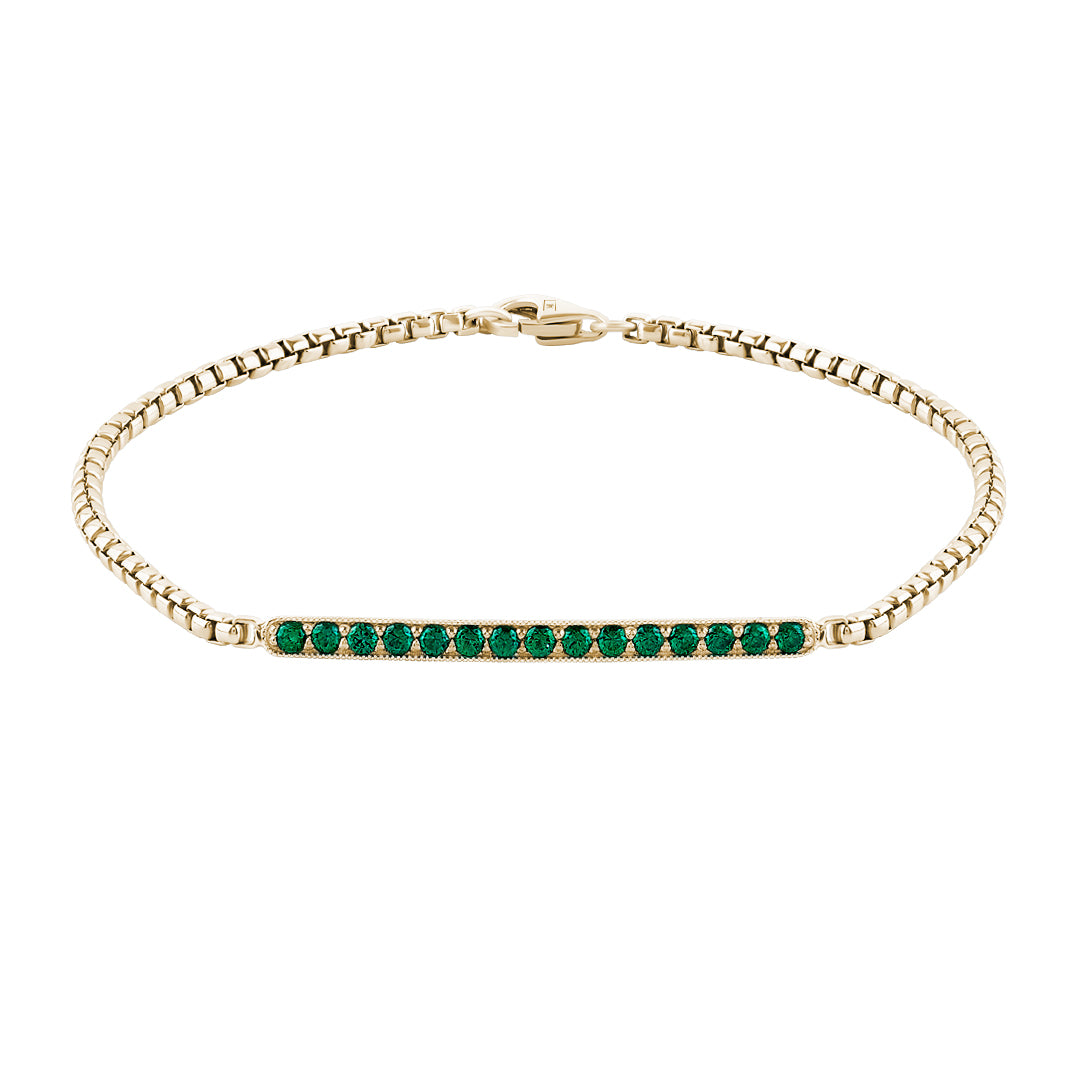 14K Solid Yellow Gold Emerald Pave Chain Bracelet