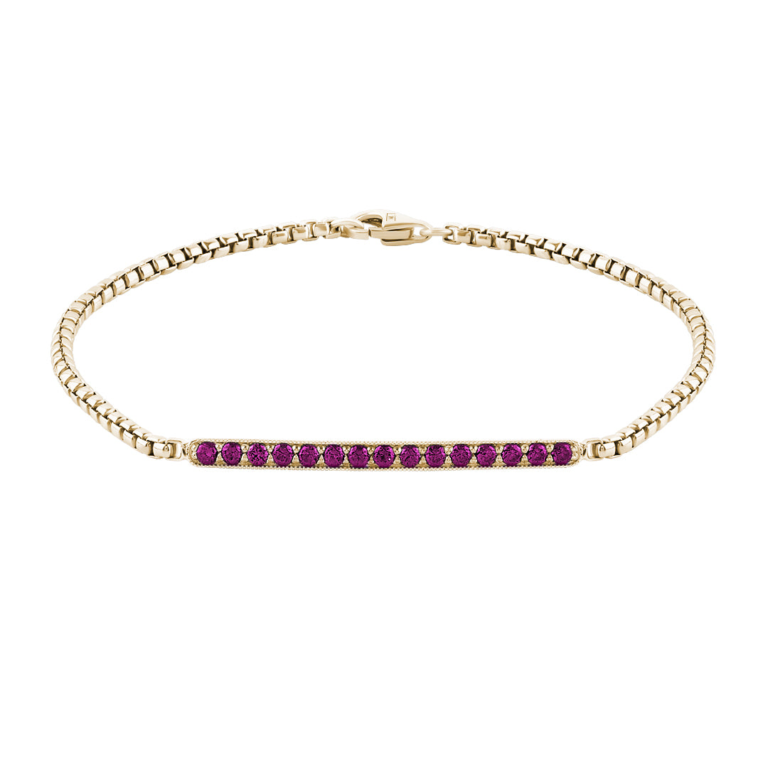 14K Solid Yellow Gold Ruby Pave Chain Bracelet
