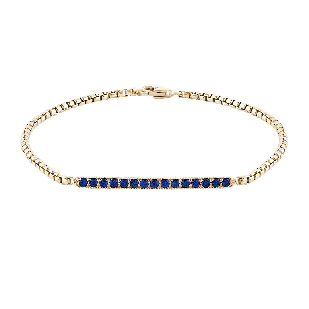 14K Solid Yellow Gold Sapphire Pave Chain Bracelet