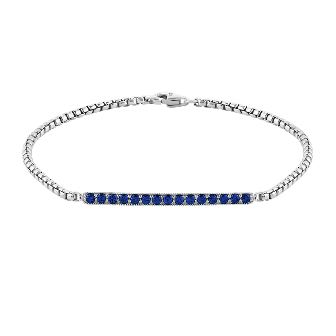 925 Sterling Silver Sapphire Pave Bar Chain Bracelet - Atolyestone