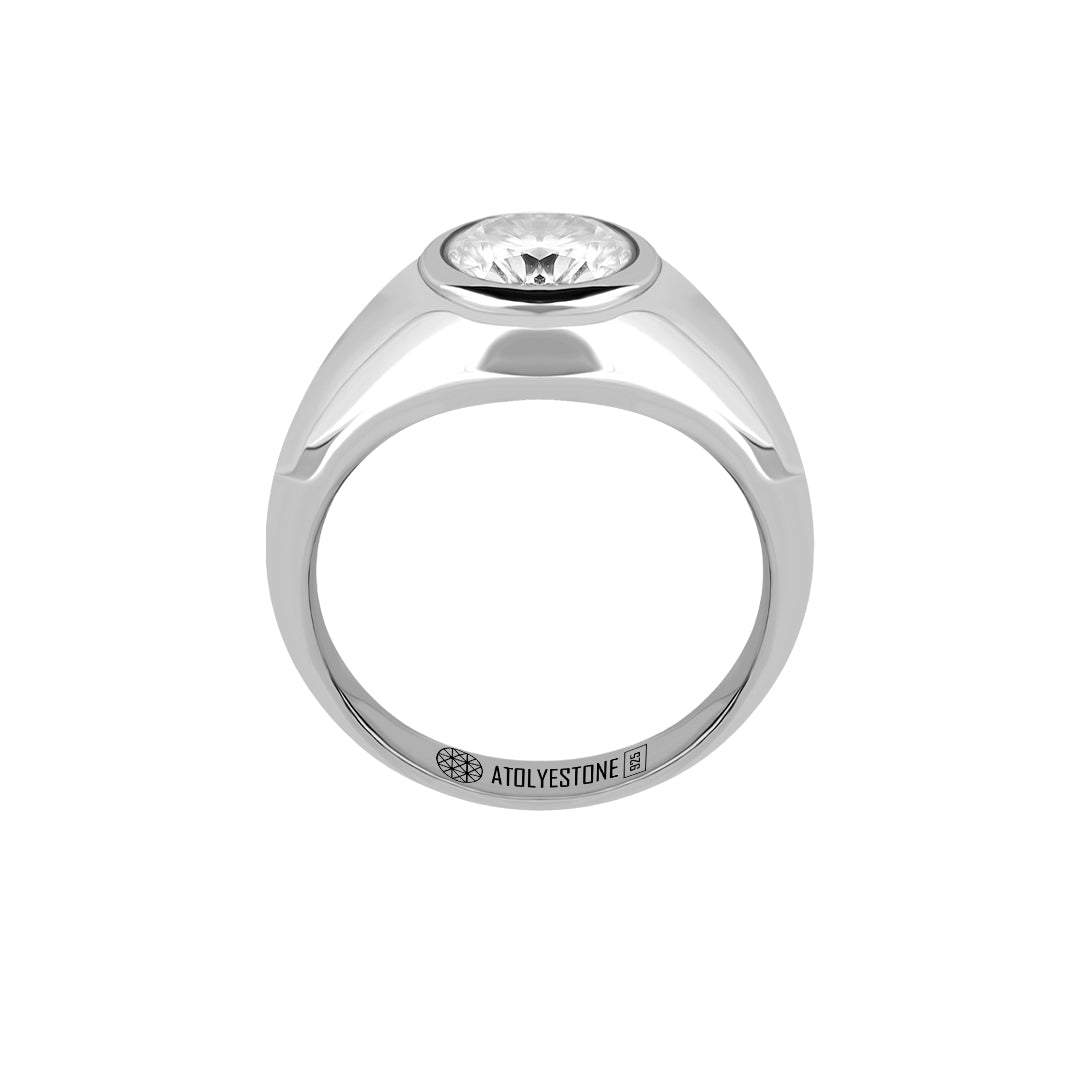 Men's Bezel 1.95ct Moissanite Signet Ring in 925 Solid Silver