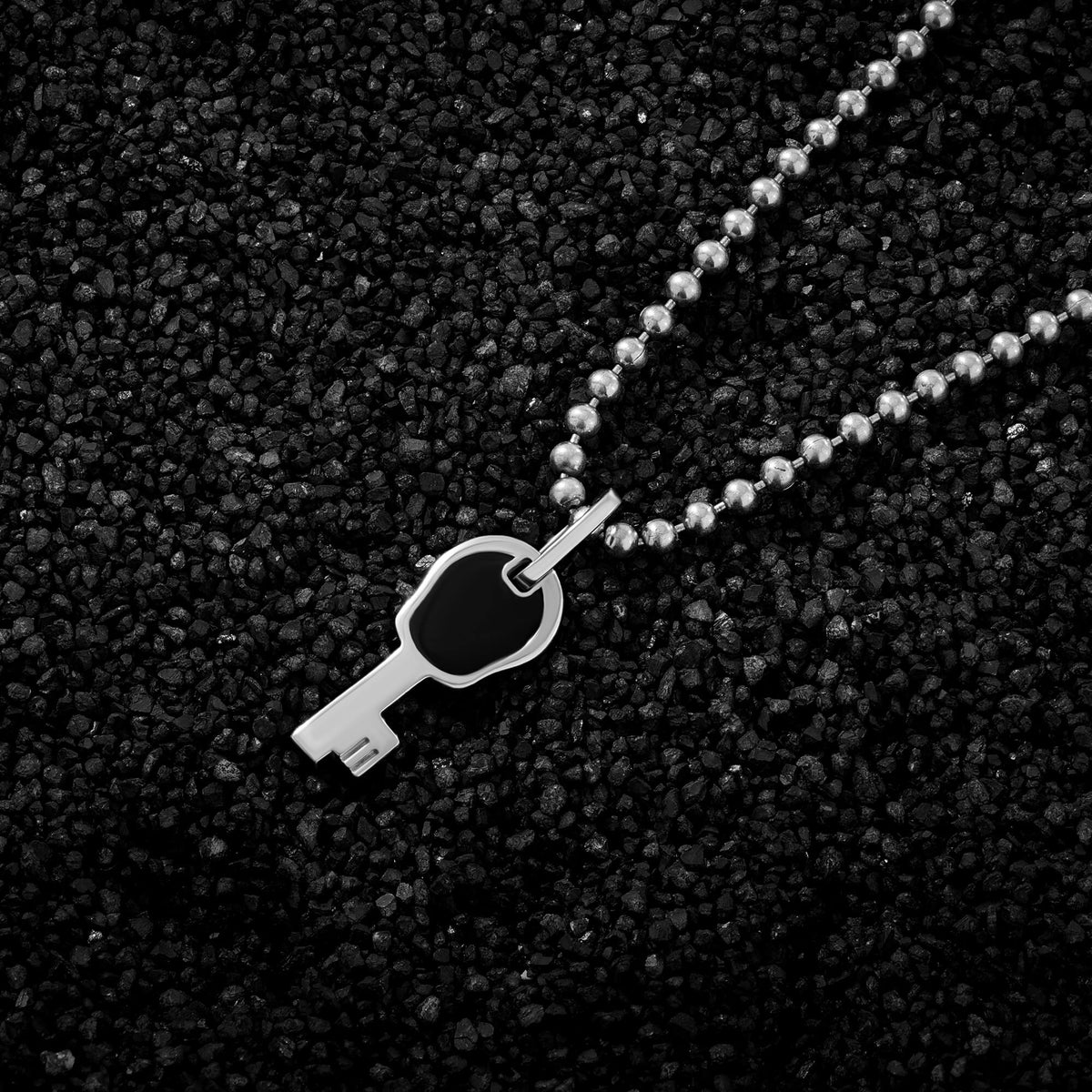 Black Enamel Silver Key Pendant