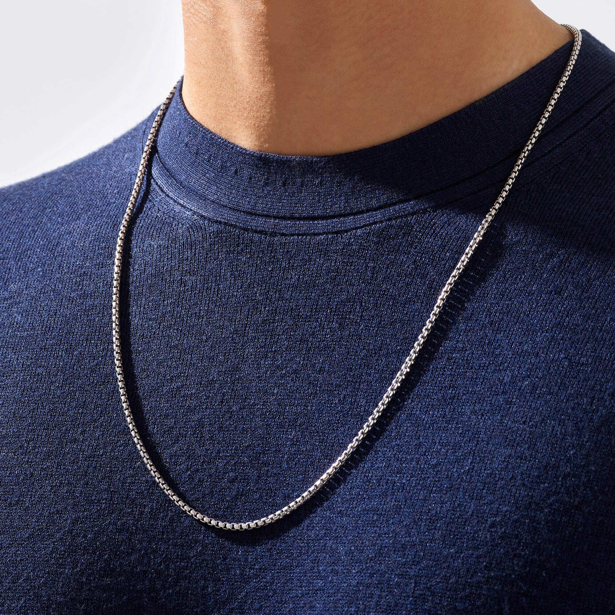 Men's Box Chain Necklace in 925 Sterling Silver