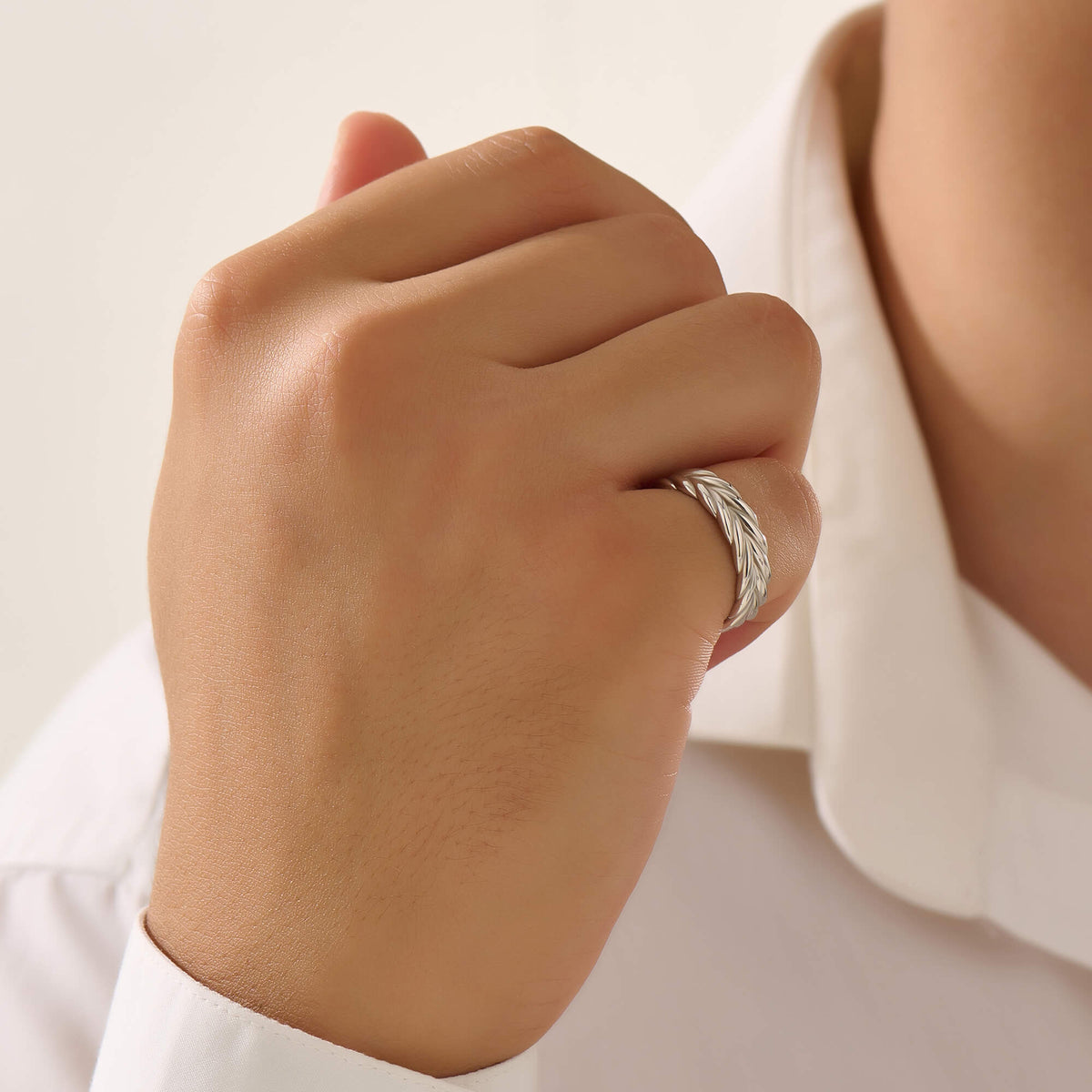 Men's Solid Silver Braided Band Ring