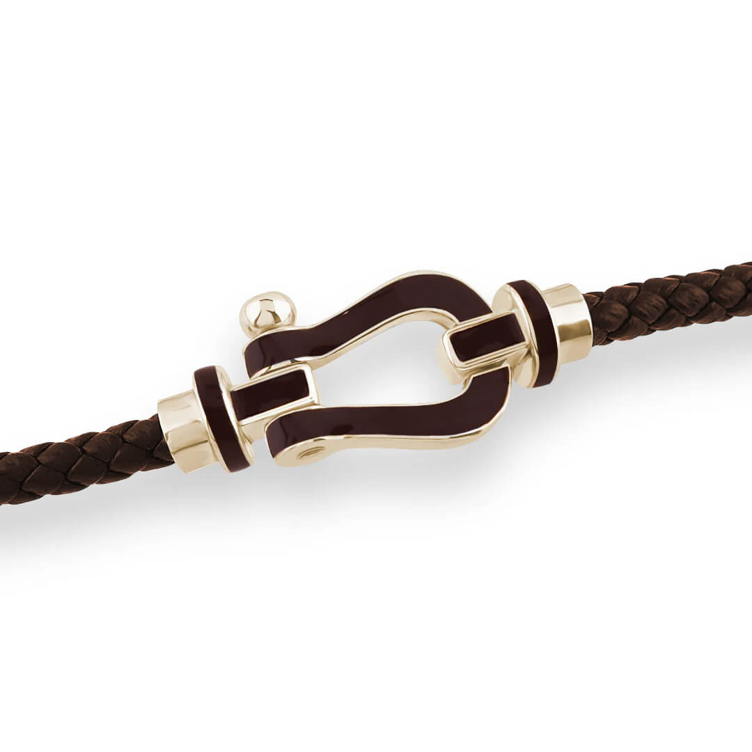 Brown Enamel Leather Bracelet Buckle in Solid Silver