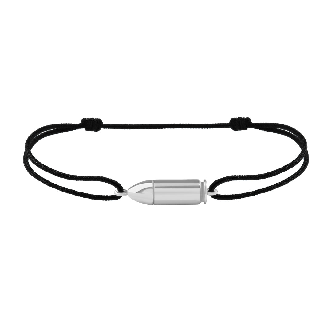 Men's Real Gold Bullet Charm Macrame Bracelet - White Gold
