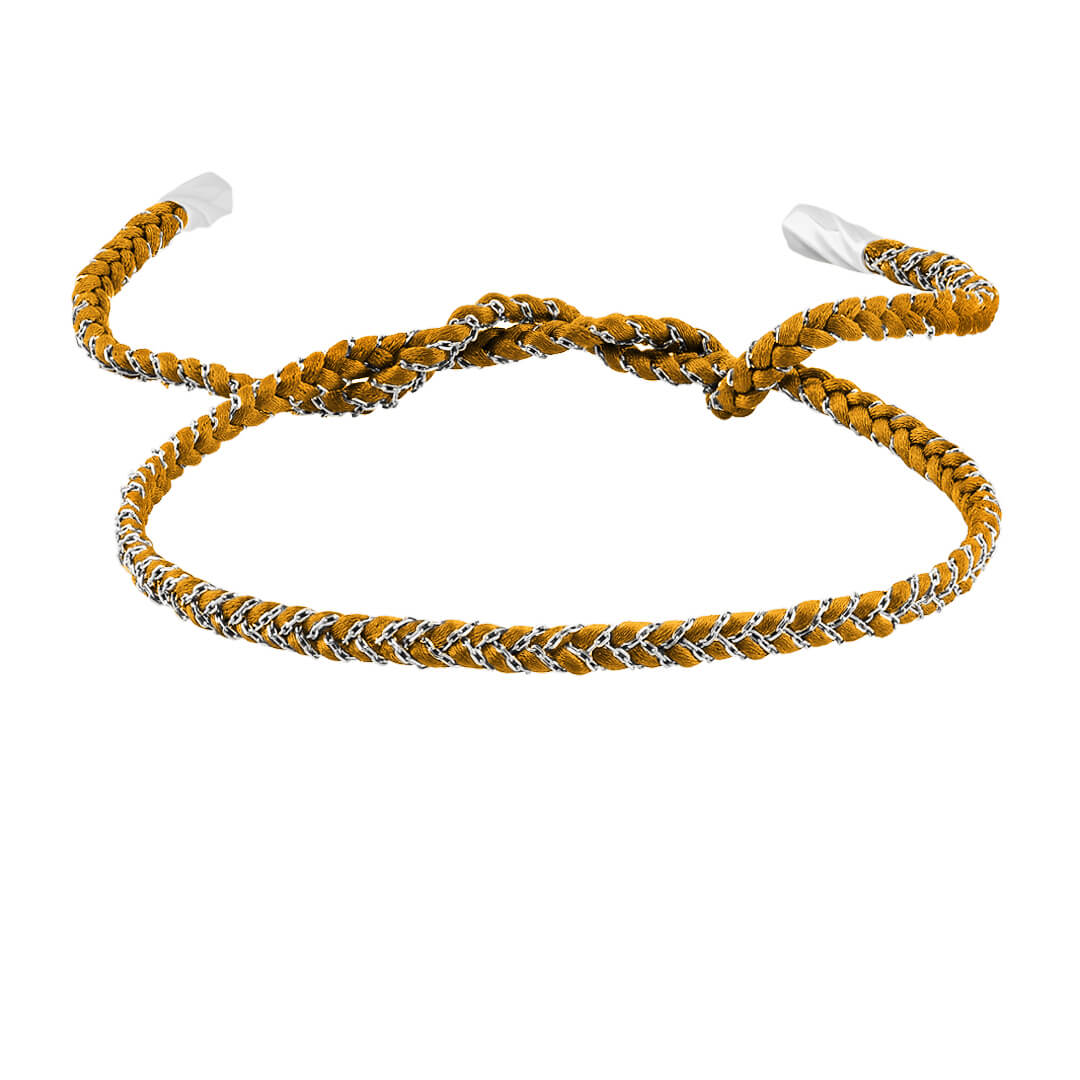 Men's Silver Chain and Yellow Silk Braided Bracelet
