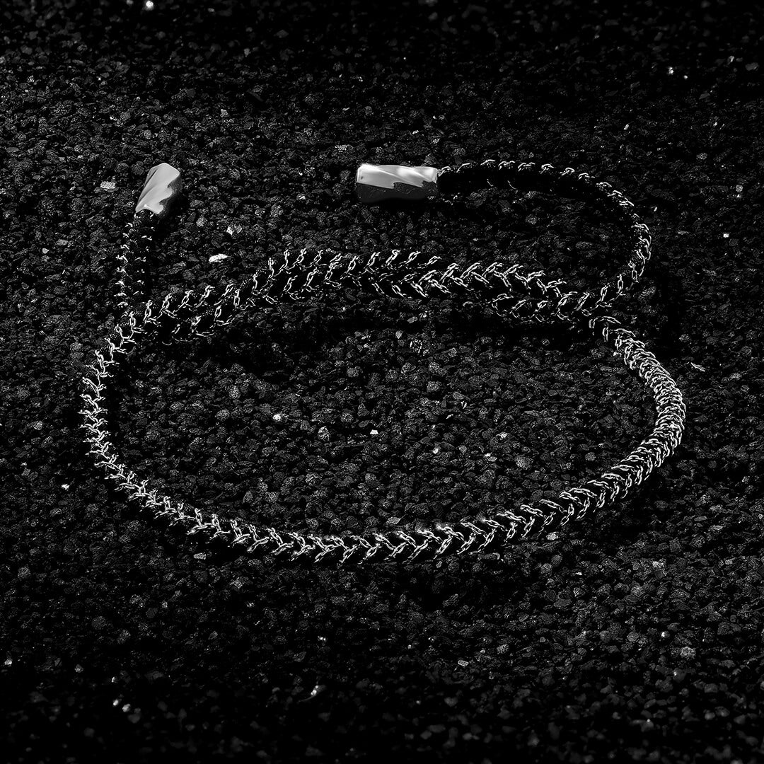 Men's Silver Chain and Silk Braided Bracelet