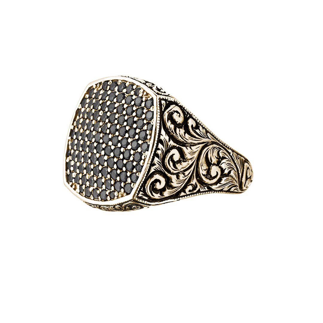 Classic Cushion Pave Ring - Yellow Gold - Pave Black Diamond