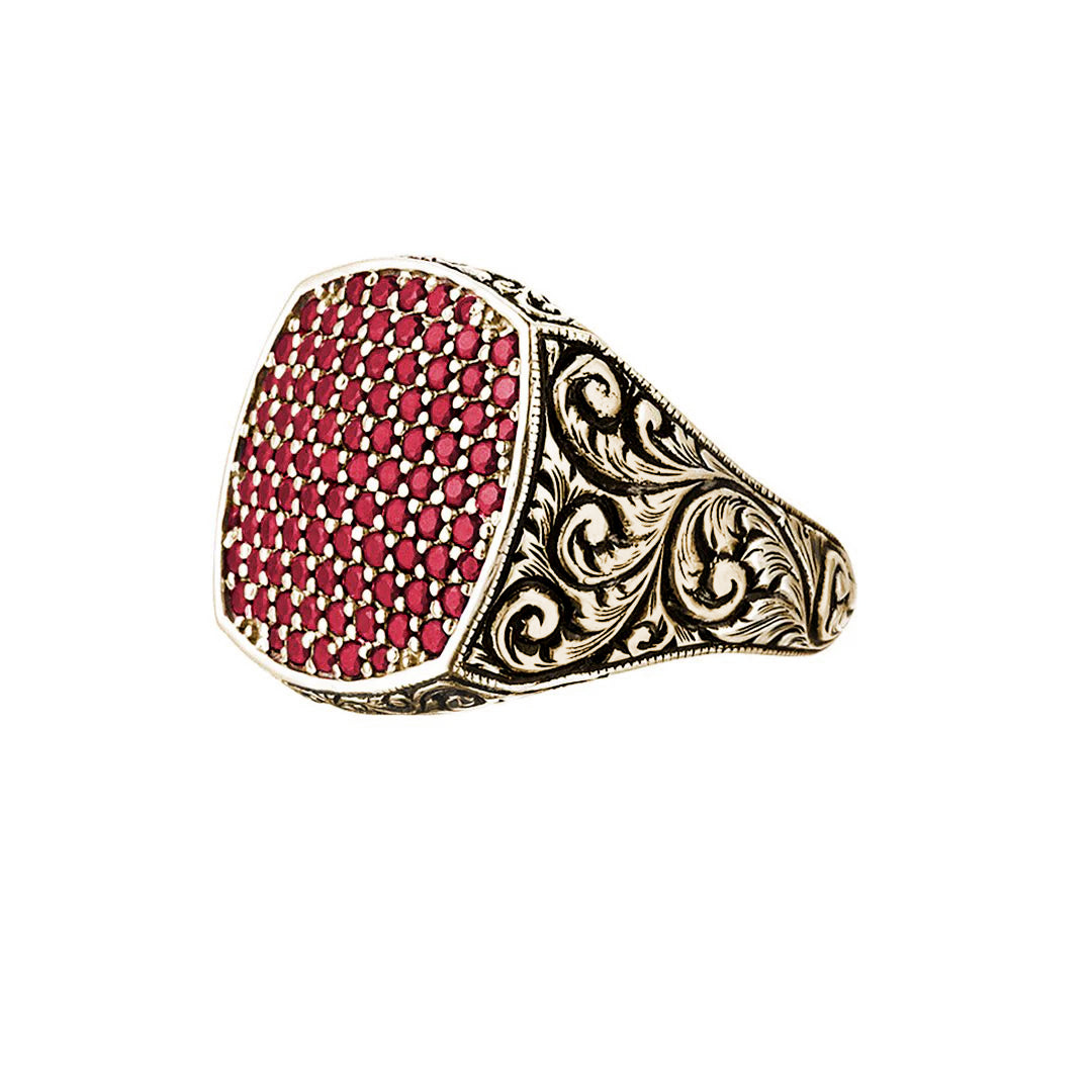 Classic Cushion Pave Ring - Yellow Gold - Pave Ruby