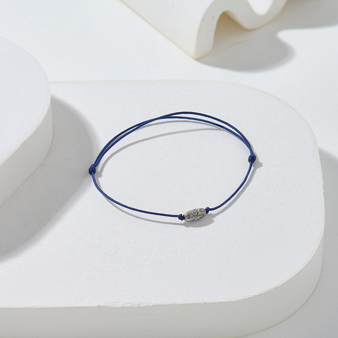 Solid Silver Classic Oval Charm Macrame Bracelet