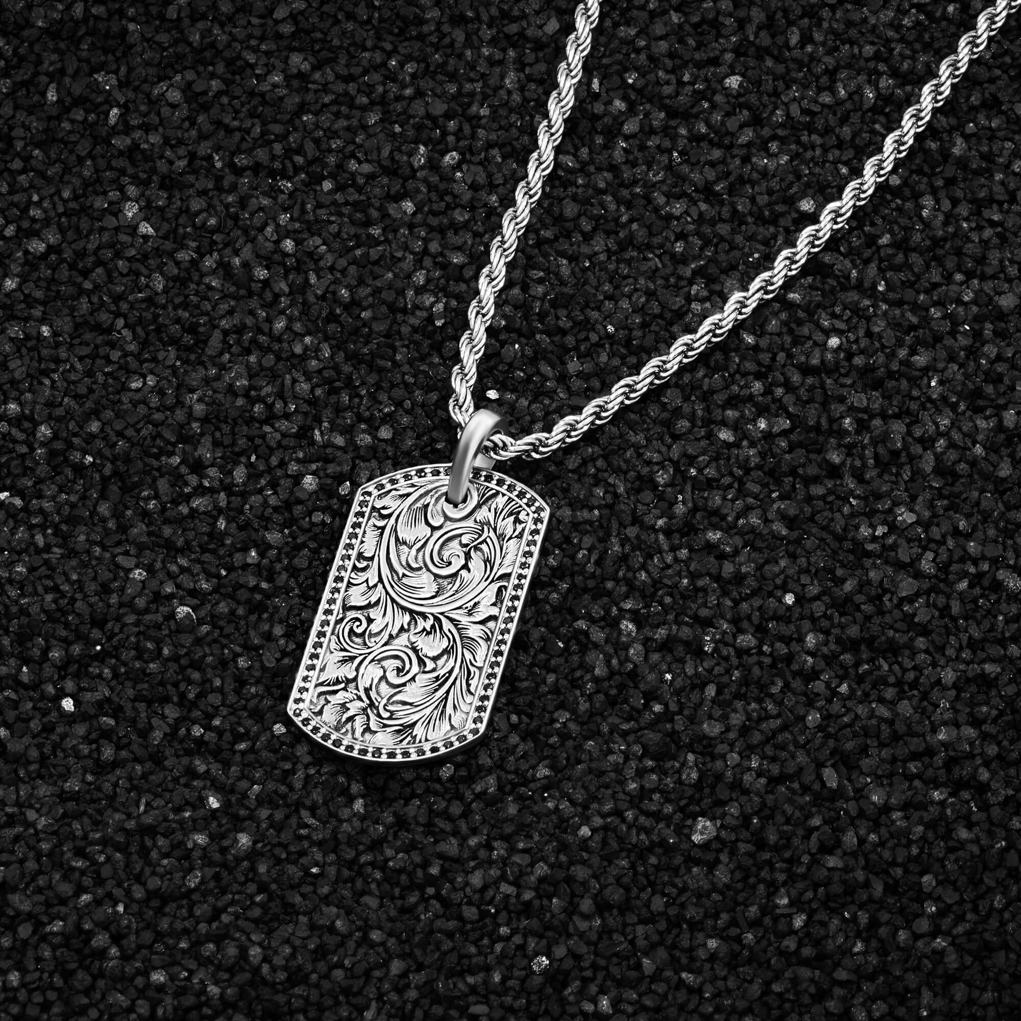 Men's Solid Gold Classic CZ Diamond Pave Soldier Tag Pendant Necklace