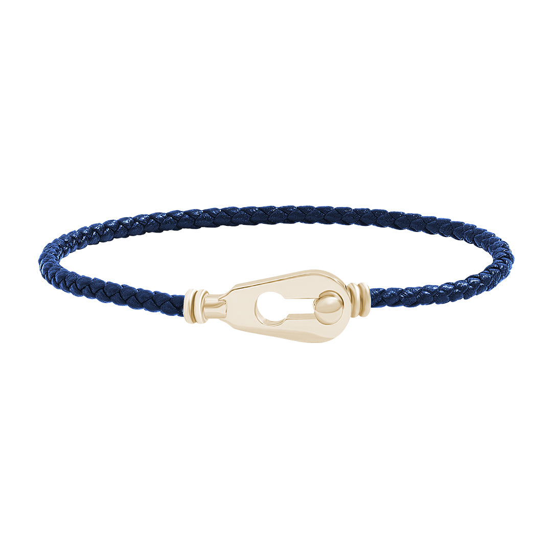 Clique Leather Bracelet in Solid Silver - Blue Nappa Yellow Gold