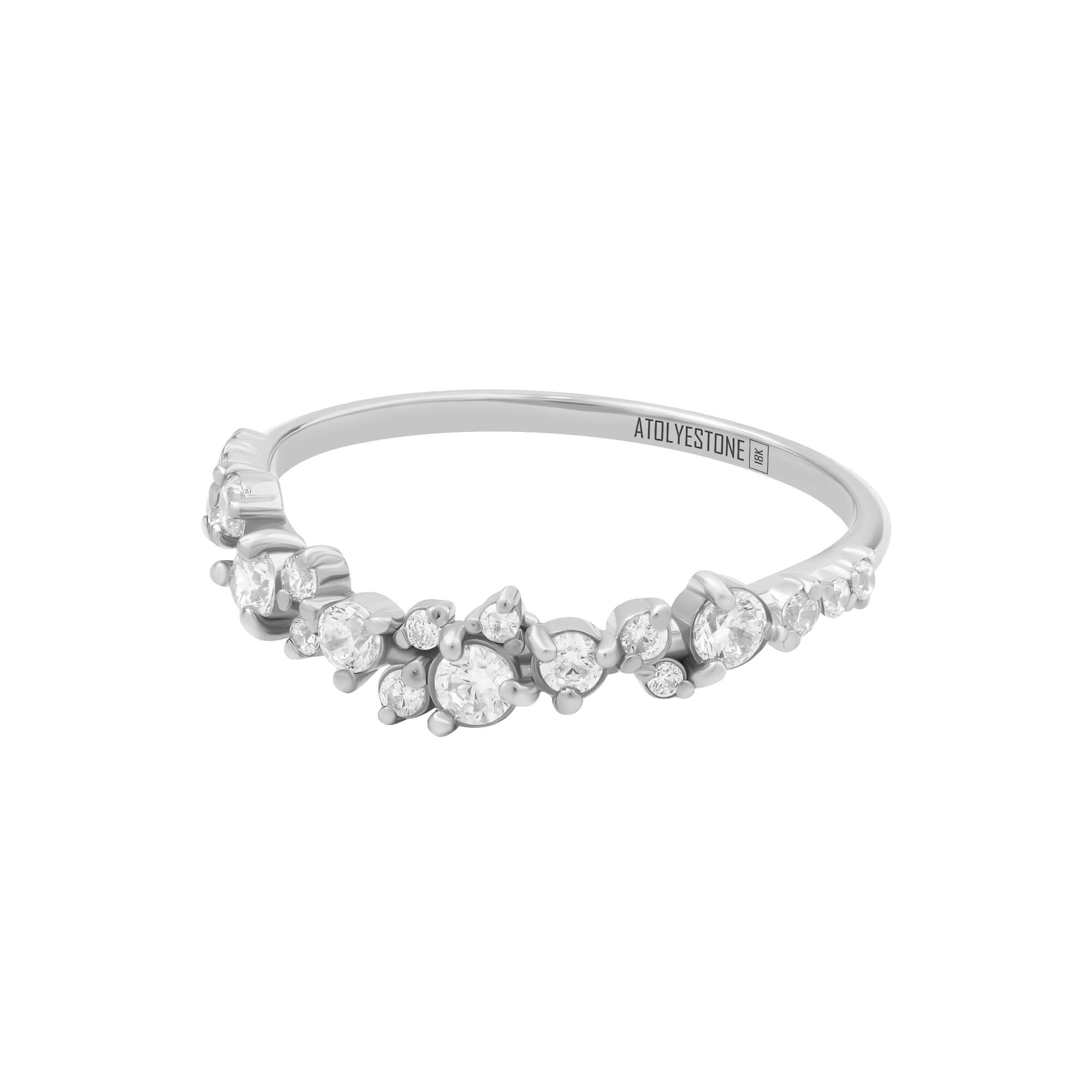 Cluster Diamond Curve Ring in Solid White Gold