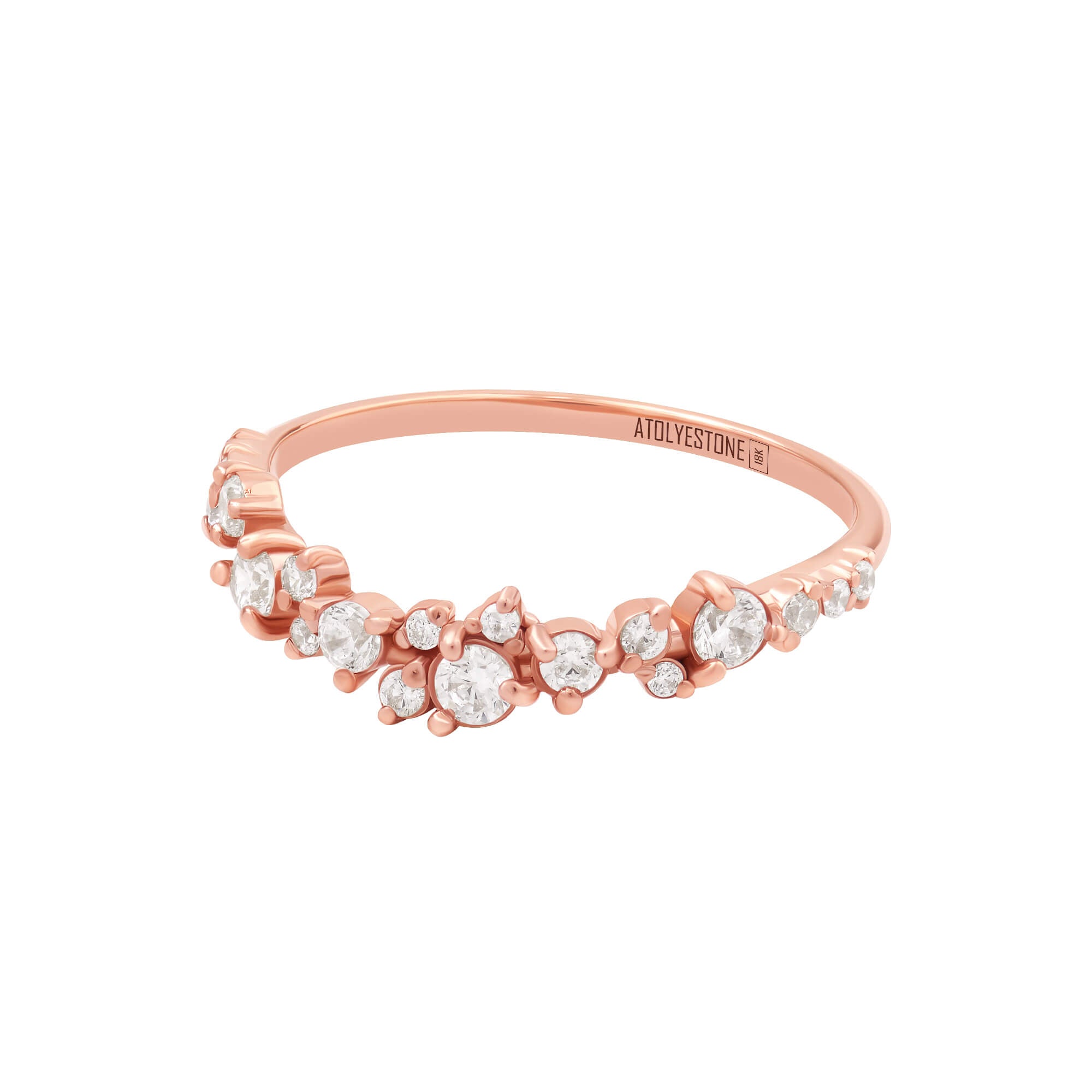 Cluster Diamond Curve Ring in Solid Rose Gold