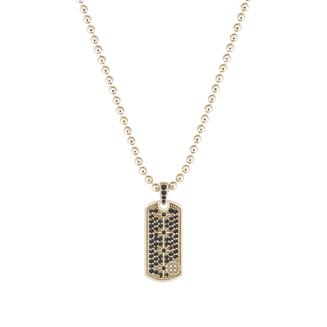 Constellation Tag Pendant in Solid Yellow Gold - Pave Black Diamonds
