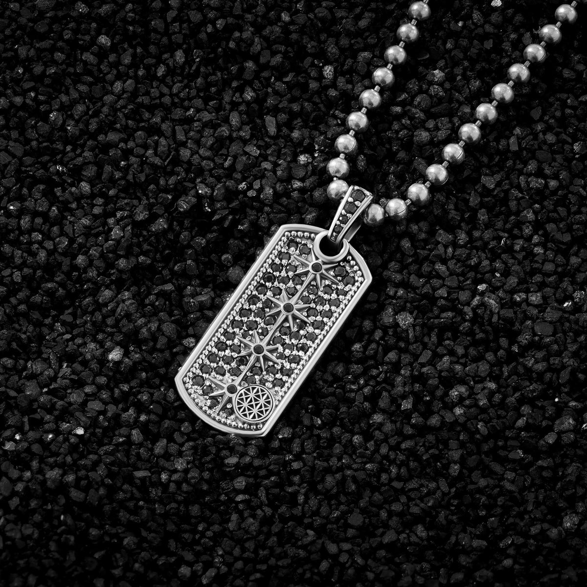 925 Solid Silver Star Pettern Paved Tag Pendant