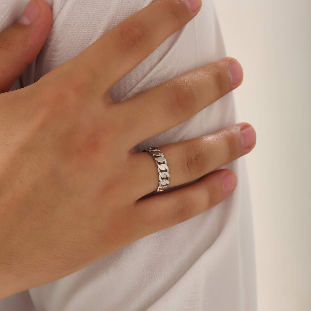 Cuban Link Silver Band Ring for Men