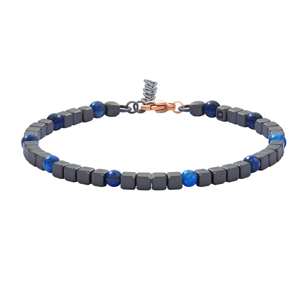 Cube Titanium Lapis Lazuli Beads Chain Bracelet