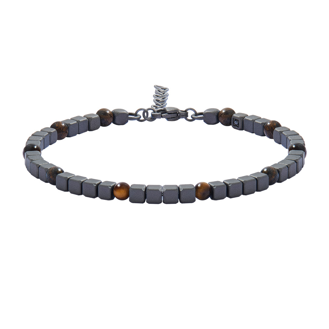 Cube Titanium Tiger Eye Beads Chain Bracelet